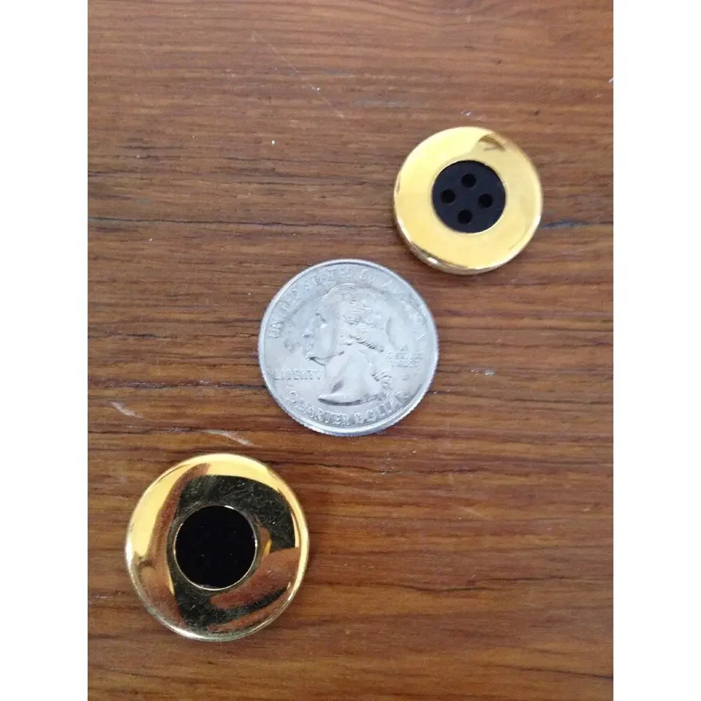 Pair of Vintage Mid Century Black Plastic Brass Goldtone Four Hole Buttons 2cm